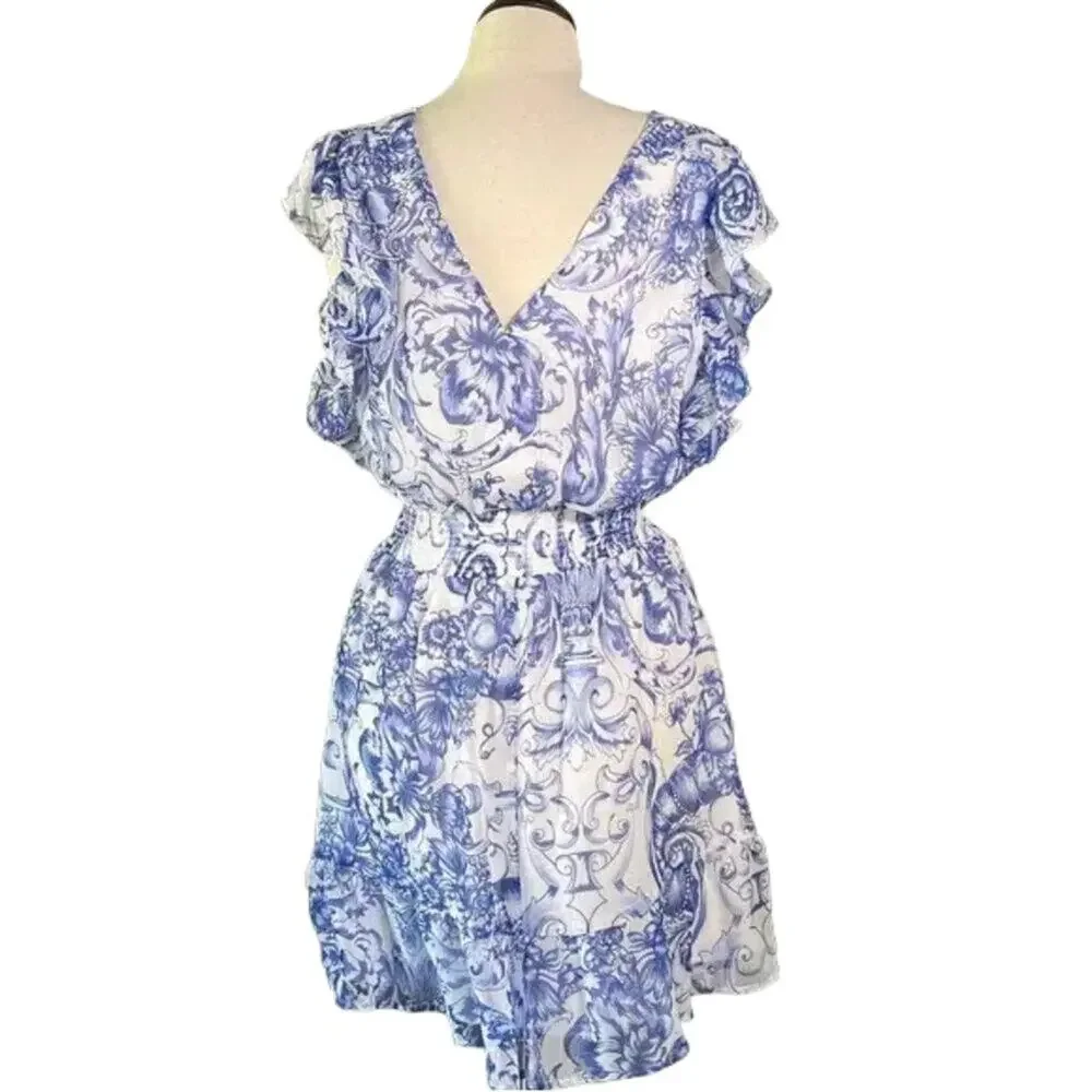 Express Blue and White Floral Mini Dress
